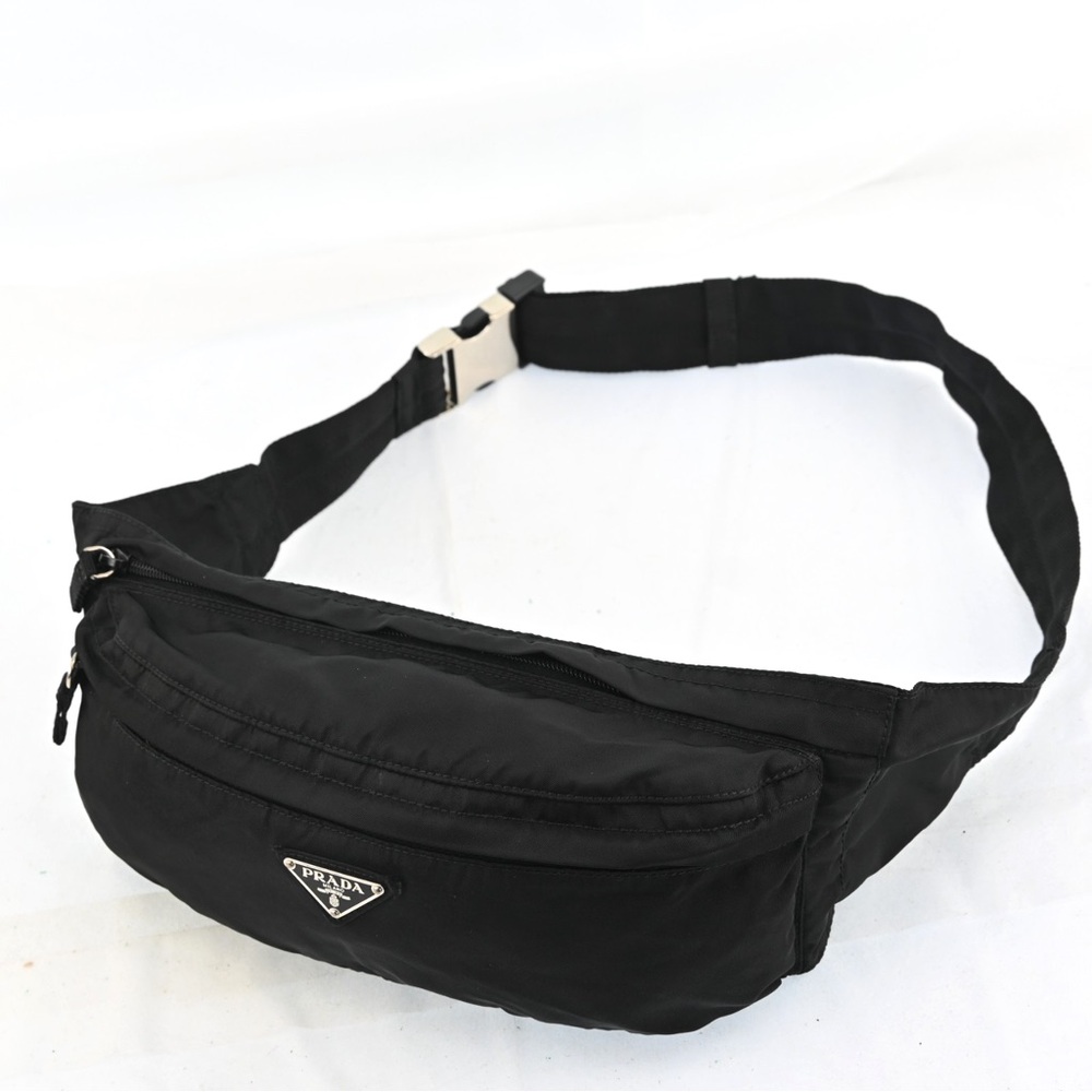 Prada Saffiano Belt Bum Bag Fanny Pack Cross body Nylon Black Purse Adjustable